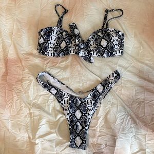 Black + White Snake Skin Bikini